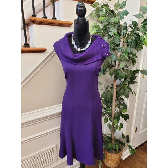 Spense Women's Purple Solid Polyester Cowl Neck Sleeveless Knee Length Dress 14 - Picture 1 of 12